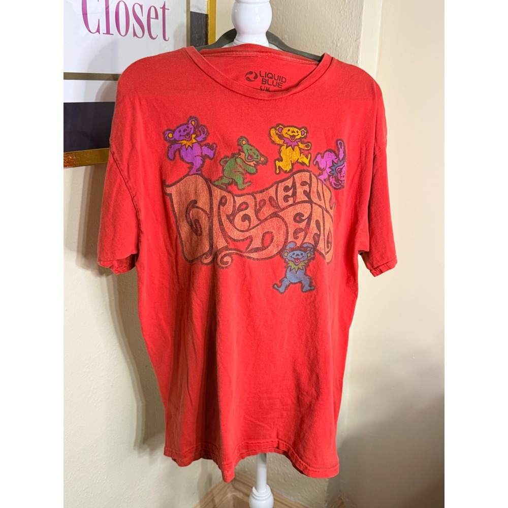 Liquid Blue Grateful Dead Dancing Bears Graphic T-Shirt Red Mens S/M Band Tee